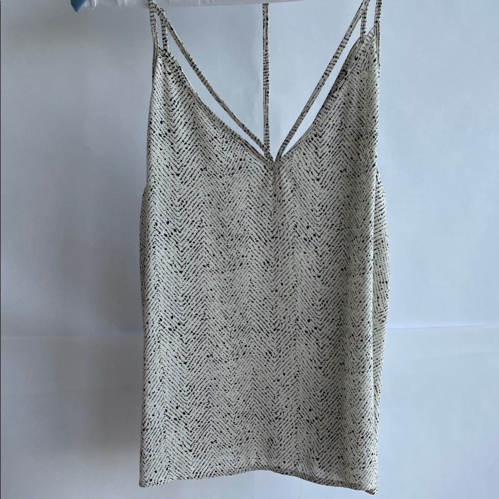 Lush Strappy Pattern Sleevless A-Ine Top Woman’s Small Beige and Black 